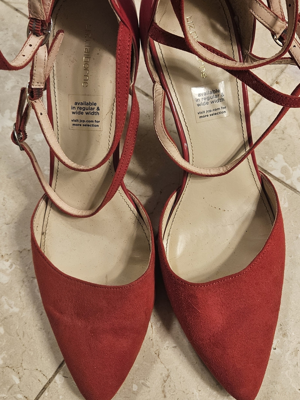 Liz Claiborne Red Suede Pointed-Toe Ankle-Strap Heels
